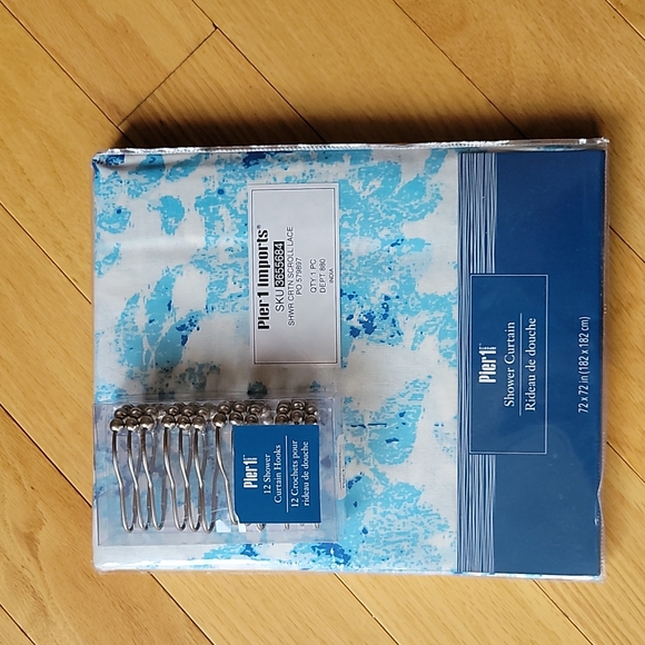Pier 1 Shower Curtain and 12 Shower Hooks - Picture 2 of 9